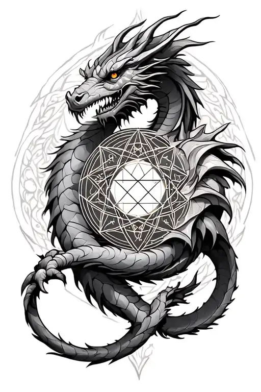 metatron sacred geometry with dragon wrapped tattoo design idea