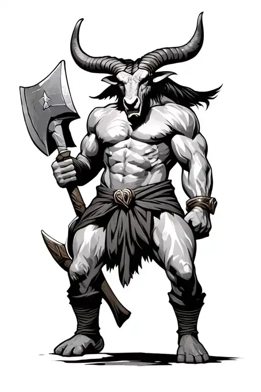 Minotaur with ax in a combat position tattoo design idea
