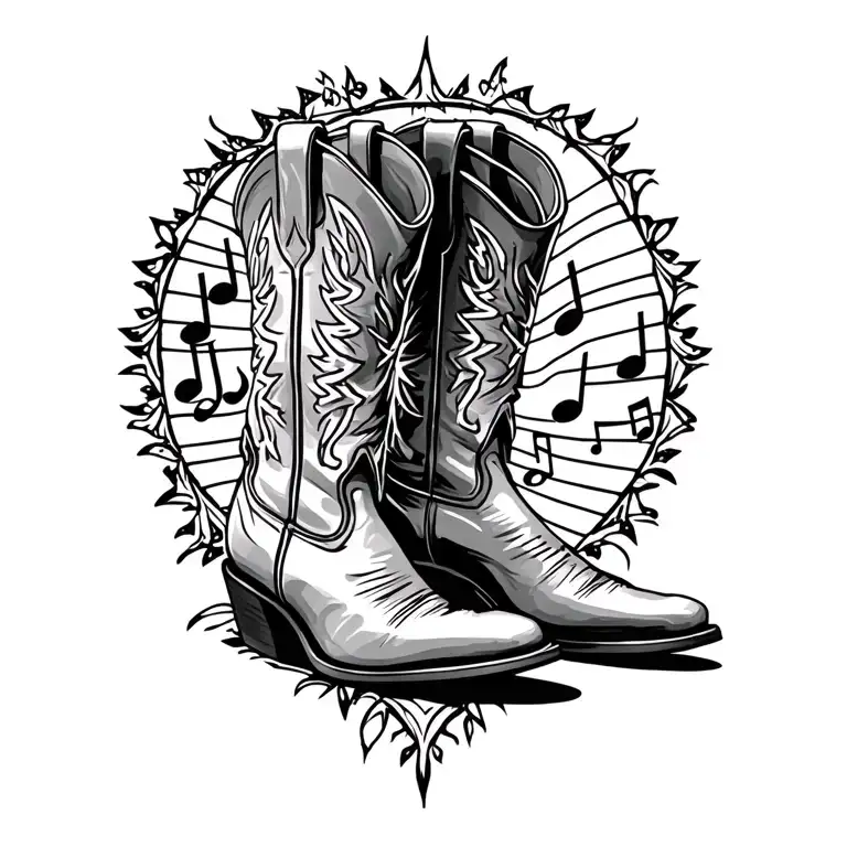 Cowboy Boot music notes tattoo design idea