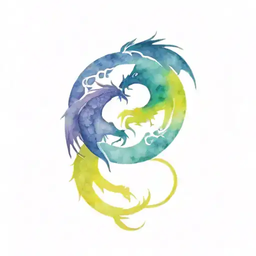 2 dragons, yin yang circle tattoo design idea