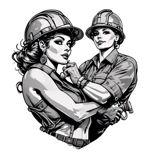 pinup construction worker tattoo design idea