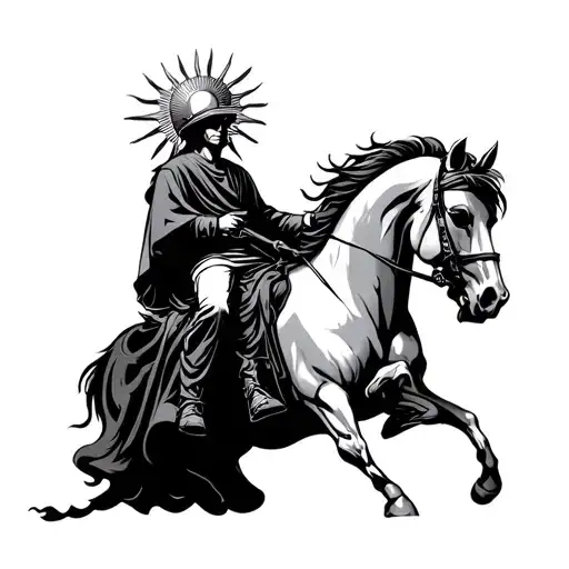 death riding a pale horse make it gothic horror themed with death wearing a sun helmet  tattoo design idea