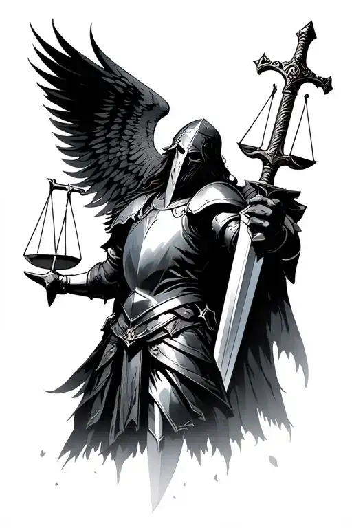 Justice Allegory with an armor holding a sword tattoo design idea