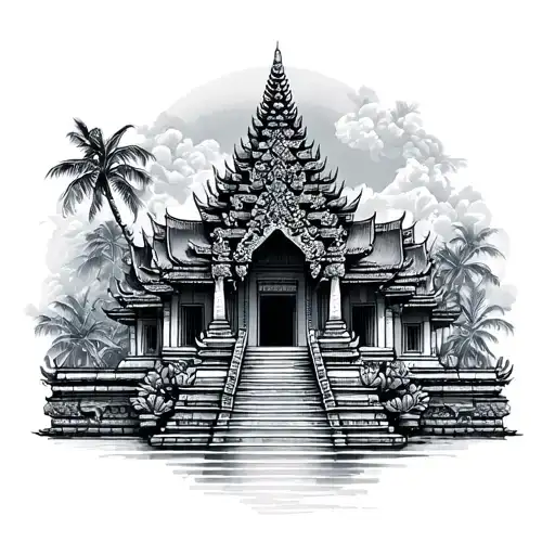 cambodian temple and hawaiian tribal tattoo design idea