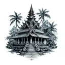 cambodian temple and hawaiian tribal tattoo design idea