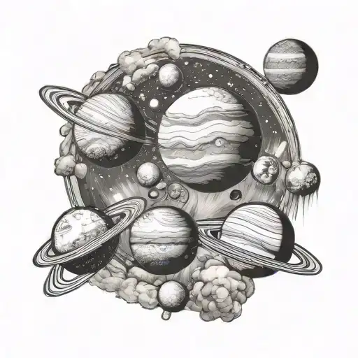 solar system with gaseous clouds tattoo design idea