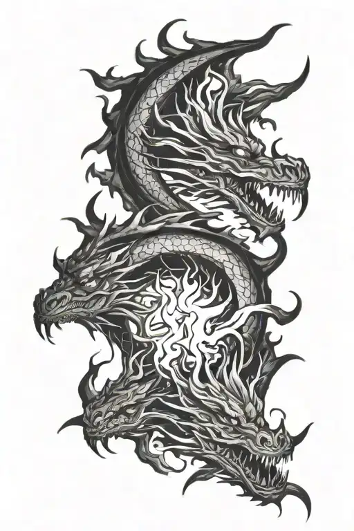 twin head dragon breathing fire tattoo design idea