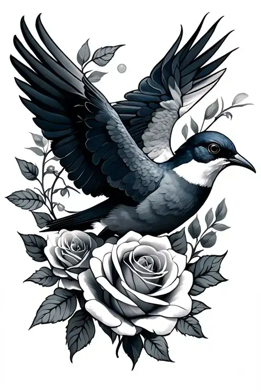 swallow and roses intertwined tattoo design idea