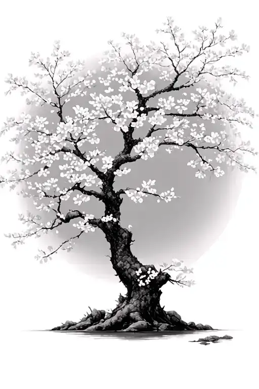Japanese Style white cherry blossom tree anyone filler tattoo design idea