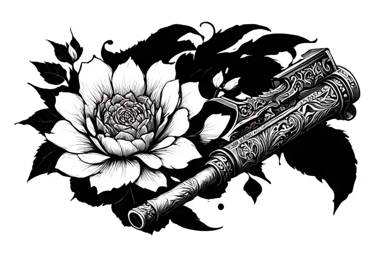 "Maintaining order and tranquility" weapon tattoo design idea