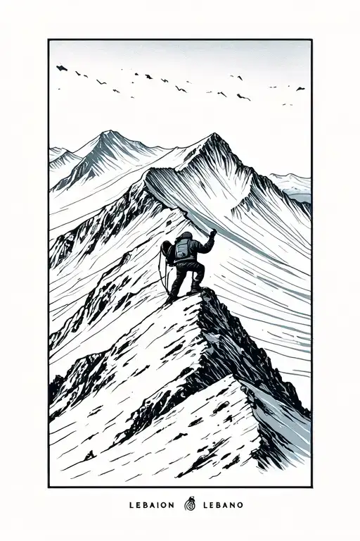 mountaineer conquering a snowy mountain peak in lebanon tattoo design idea