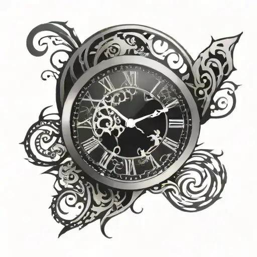 clock with cracks tribal patterns tattoo design idea