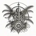 palm tree and compass tattoo design idea