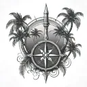 palm tree and compass tattoo design idea