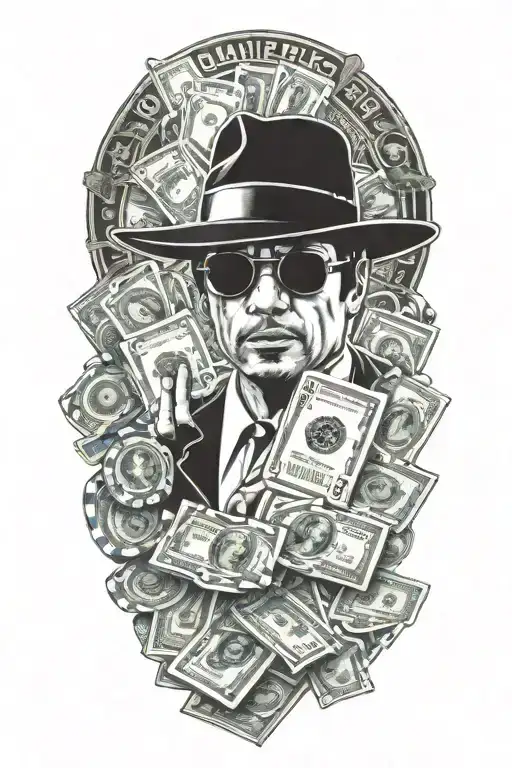 include Scarface 100 dollar bills and poker chips tattoo design idea