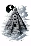 aztec temple with clouds and moon tattoo design idea