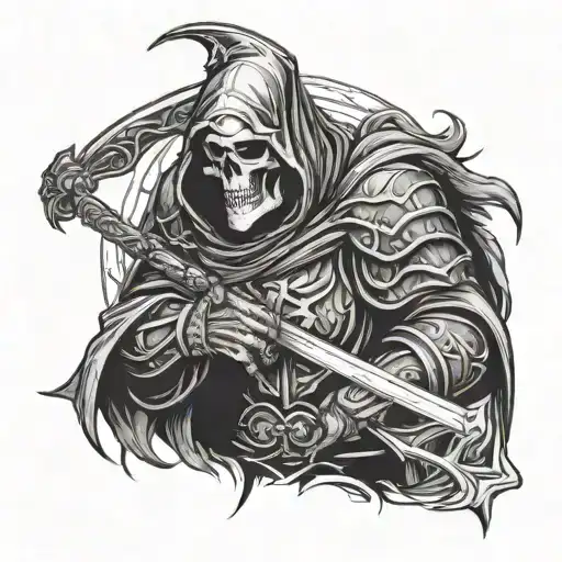 grim reaper wearing medival armour tattoo design idea