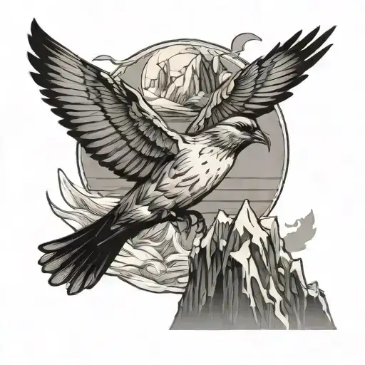 iceberg and flying bird tattoo design idea