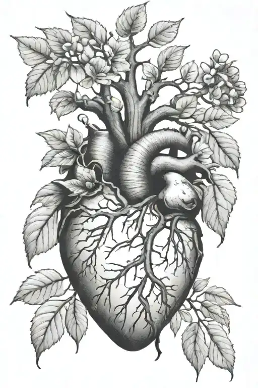 tree of life growing out of anatomically correct heart  tattoo design idea