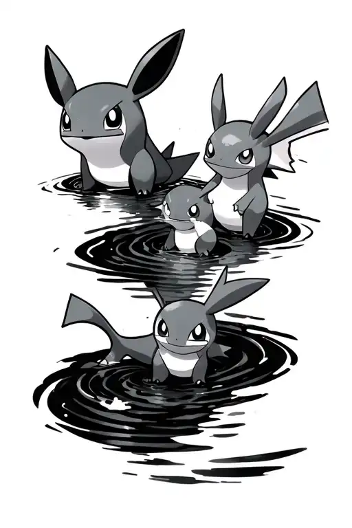 all water Pokémon starters in a stream meandering tattoo design idea