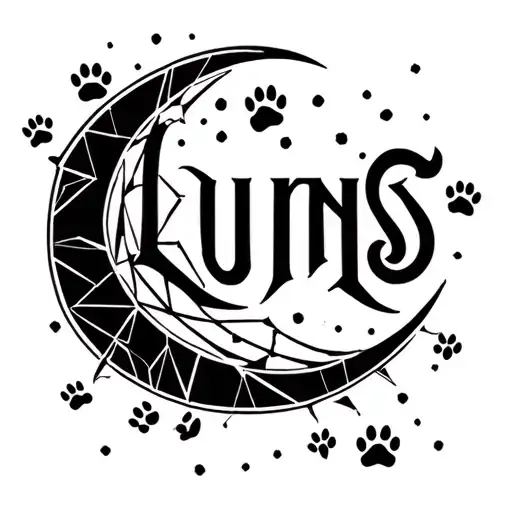"Luns" crescent moon with paw print  tattoo design idea