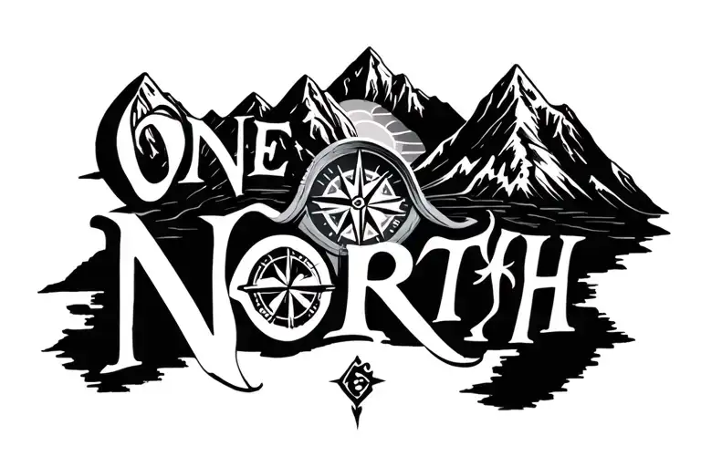 "One true North" "One true North" compass sunset mountains panorama tattoo design idea