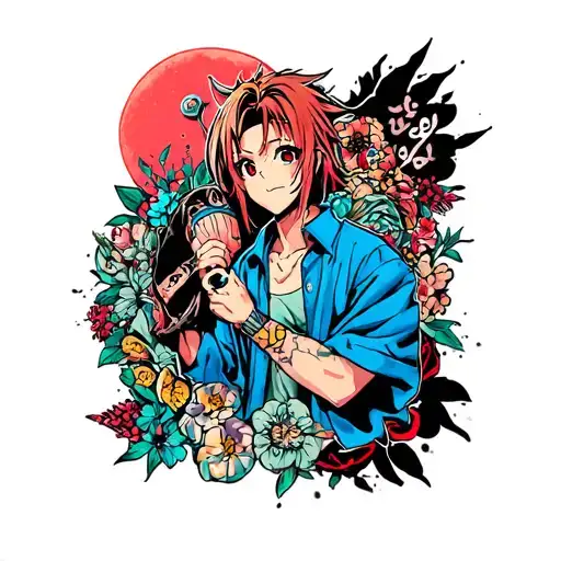 cartoon character surrounded tattoo design idea