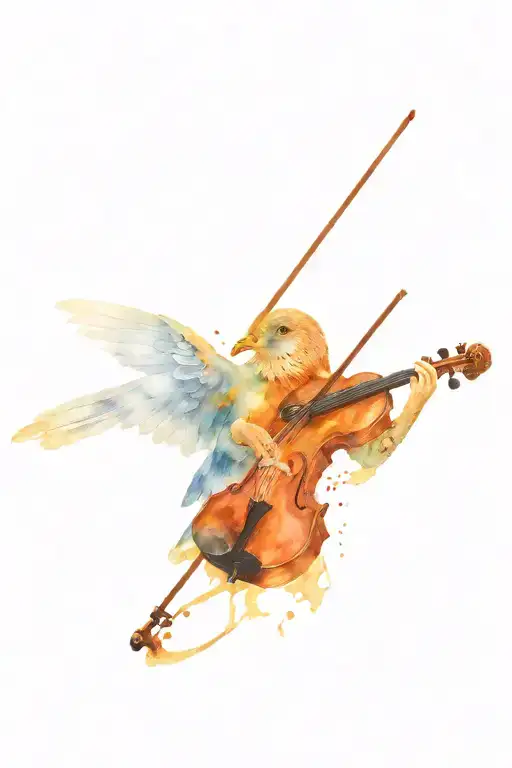 Violin and kestrel soaring through the sky tattoo design idea
