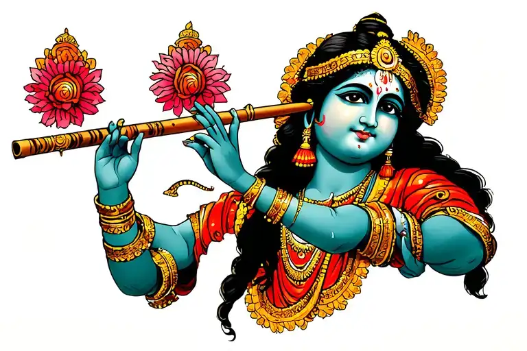 Krishna playing flute tattoo design idea