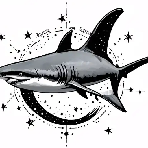 hammerhead shark with star sign constellations around it (Libra,Cancer, Aquarius & Scorpio). made for ankle tattoo design idea