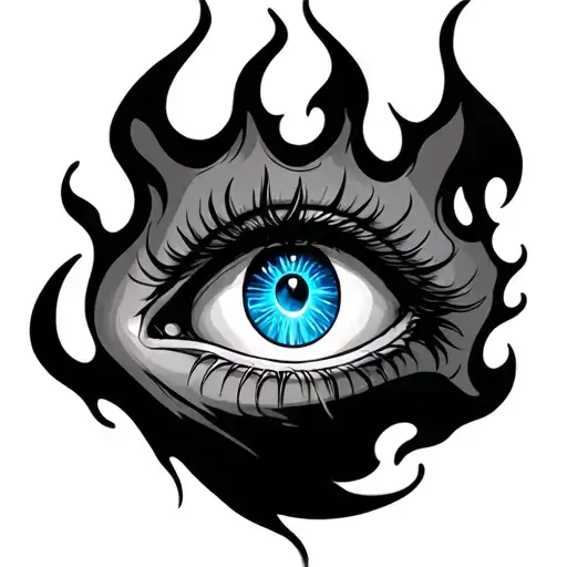 blue eye with flame hand tattoo tattoo design idea