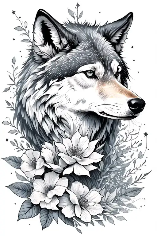 libra wolf Pisces, swimming Capricorn constellation and floral  tattoo design idea