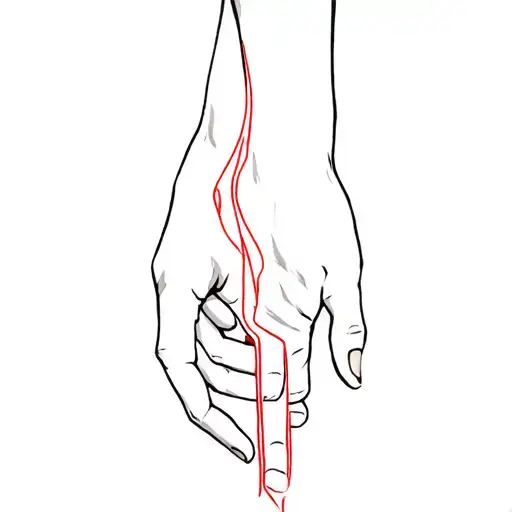 creation of adam hands with red line of fate tattoo design idea