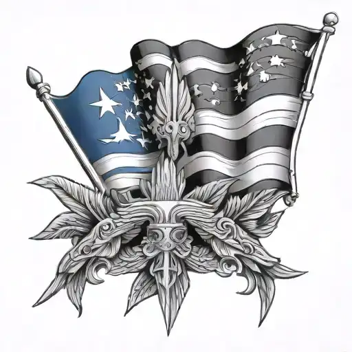 Assyrian flag intertwined with American flag tattoo design idea