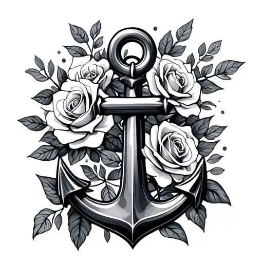 Anchor with roses tattoo design idea