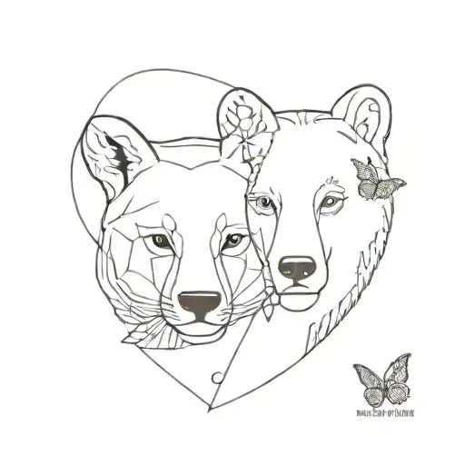 butterfly and bear face tattoo design idea