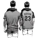dad with son on shoulders. tattoo will be of their back walking away. son will be wearing a jersey saying Hudson with#23 tattoo design idea