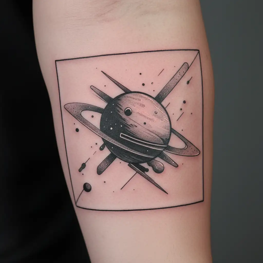 outerspace geometric black and white 2x2 inches tattoo design idea