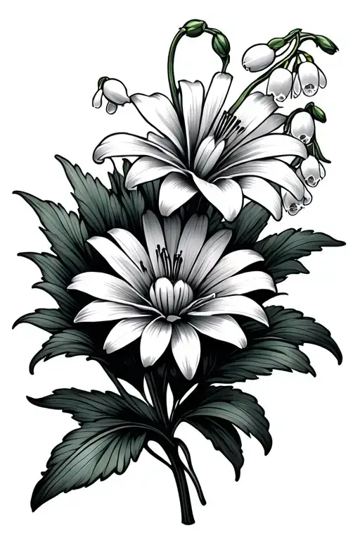 lily of the valley and aster flower tattoo design idea