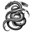 A very precise black and gray tattoos for the left hand, from arm to fingers. In design, snakes and dragons are intertwined to tattoo design idea