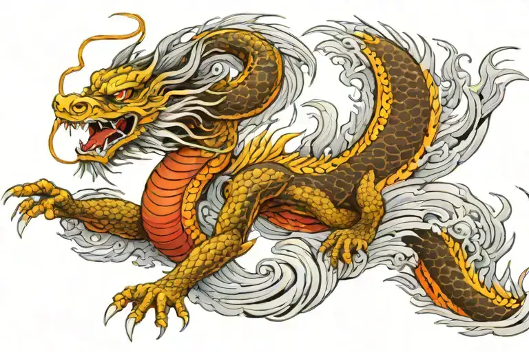 Japanese Dragon With Long realistic Body, normal eyes Black And Grey Tattoo hd quality tattoo design idea