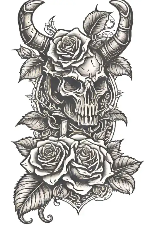 buck horns, a rose,hammer,western rustic setting tattoo design idea