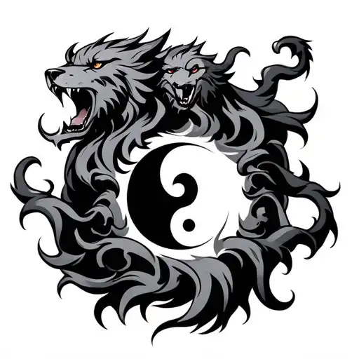 Cerberus Yin and the Symbol add 3 heads to the dog tattoo design idea
