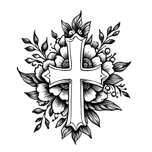 finger tattoo with cross, floral, dainty, mendhi tattoo design idea