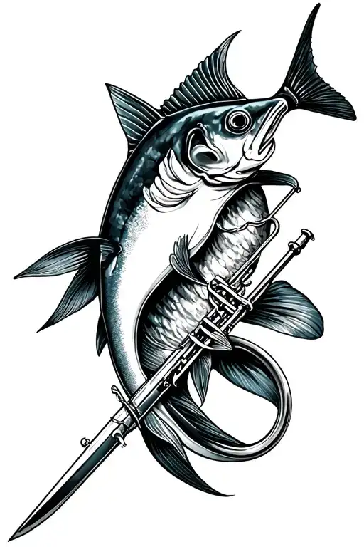 swordfish and trombone tattoo design idea
