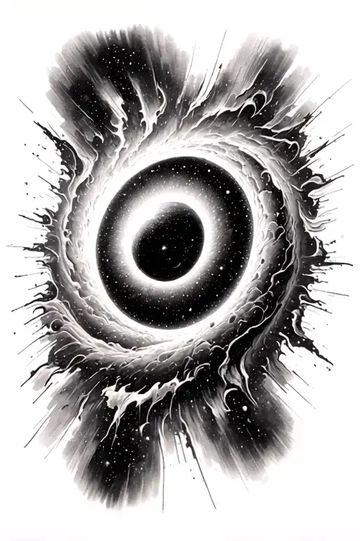 realistic black hole with spacetime representation as background tattoo design idea