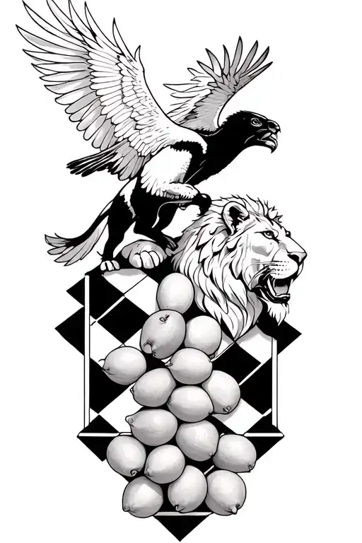 lemons, chess board, pheonix flying behind a lion tattoo design idea