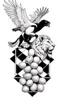lemons, chess board, pheonix flying behind a lion tattoo design idea