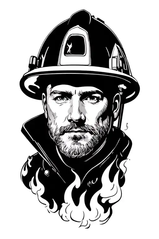 firefighter battling flames tattoo design idea