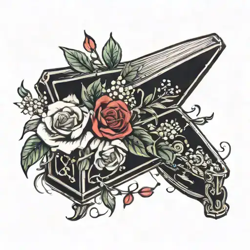 coffin with flowers coming out  tattoo design idea